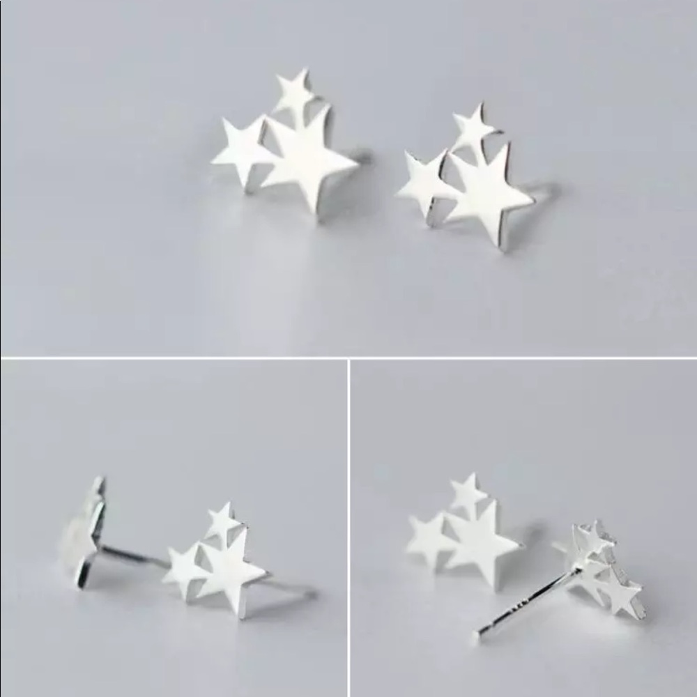 Sterling Silver 925 Star Stud Earrings - Picture 2 of 4